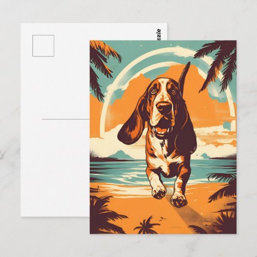 Basset Hound bij een tropisch strand tijdens zonso Briefkaart (Voorkant / Achterkant)