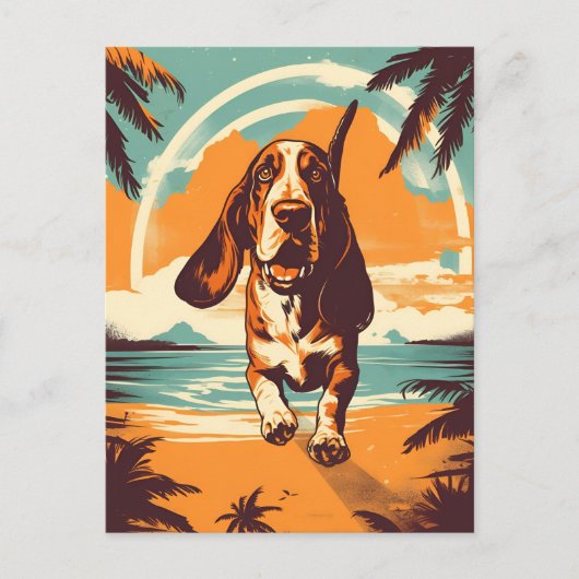 Basset Hound bij een tropisch strand tijdens zonso Briefkaart (Voorkant)