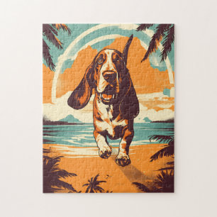 Basset Hound bij een tropisch strand tijdens zonso Legpuzzel