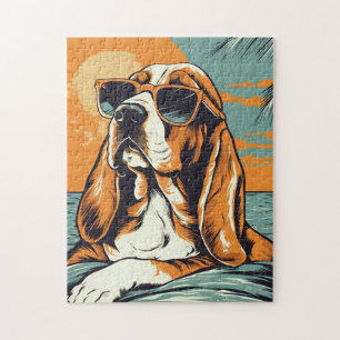 Basset Hound bij een tropisch strand tijdens zonso Legpuzzel