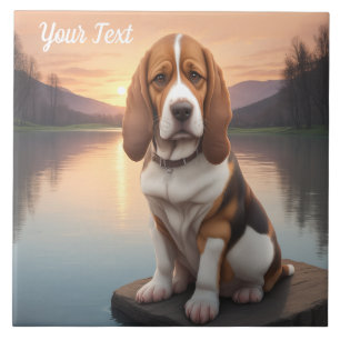 Basset Hound bij het meer Tegeltje