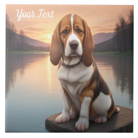 Basset Hound bij het meer Tegeltje (Voorkant)