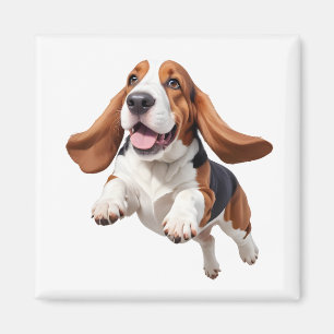 Basset Hound blij speels plezier springen in de lu Magneet