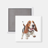 Basset Hound blij speels plezier springen in de lu Magneet (Voorkant / Achterkant)