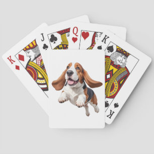 Basset Hound blij speels plezier springen in de lu Pokerkaarten