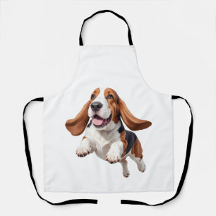 Basset Hound blij speels plezier springen in de lu Schort