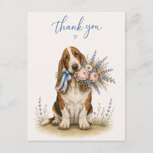 Basset Hound Bloemboeket Bedankt Briefkaart