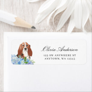 Basset Hound Blue Hydrangea Retouradres Etiket