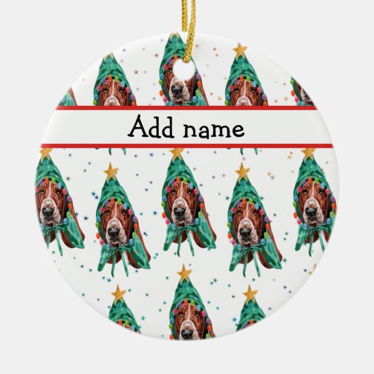 Basset Hound Breed Dog Pattern sterren Kerstmis Keramisch Ornament (Voorkant)