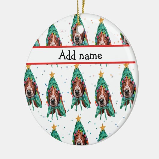 Basset Hound Breed Dog Pattern sterren Kerstmis Keramisch Ornament (Links)