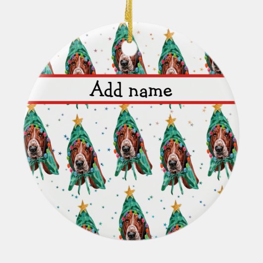 Basset Hound Breed Dog Pattern sterren Kerstmis Keramisch Ornament (Achterkant)