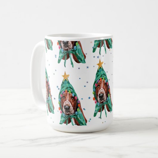 Basset Hound Breed Dog Pattern sterren Kerstmis Koffiemok (Voorkant links)