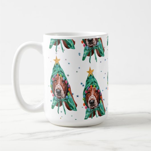 Basset Hound Breed Dog Pattern sterren Kerstmis Koffiemok (Links)