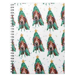 Basset Hound Breed Dog Pattern sterren Kerstmis Notitieboek