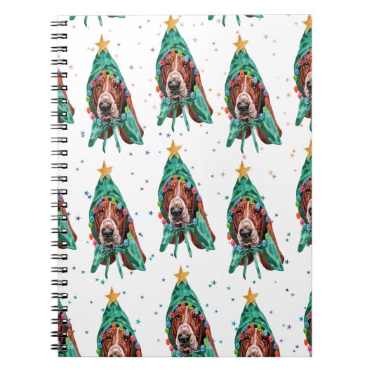 Basset Hound Breed Dog Pattern sterren Kerstmis Notitieboek (Voorkant)