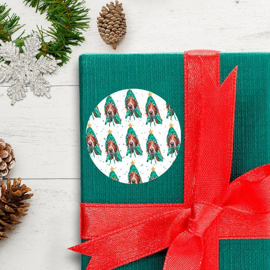 Basset Hound Breed Dog Pattern sterren Kerstmis Ronde Sticker