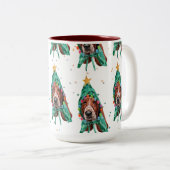 Basset Hound Breed Dog Pattern sterren Kerstmis Tweekleurige Koffiemok (Voorkant rechts)