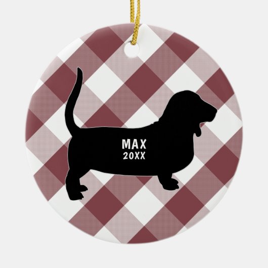 Basset Hound Buffalo Check Keramisch Ornament (Voorkant)