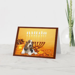 Basset Hound Chanukah Kaart Menorah