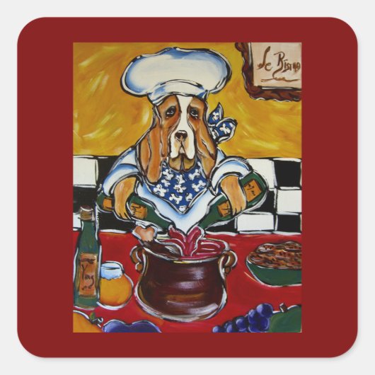 Basset Hound chef Vierkante Sticker (Voorkant)
