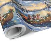 Basset Hound Christmas Boat Holiday Cadeaupapier (Rol Hoek)