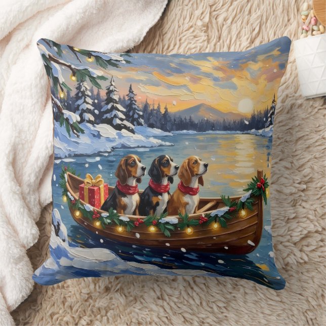 Basset Hound Christmas Boat Holiday Kussen (Deken)