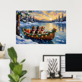 Basset Hound Christmas Boat Holiday Poster (Thuiskantoor)