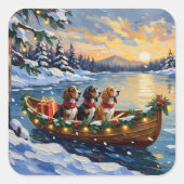 Basset Hound Christmas Boat Holiday Vierkante Sticker (Voorkant)