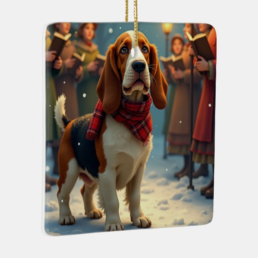 Basset Hound Christmas Carol Singers Painting Keramisch Ornament (Rechts)