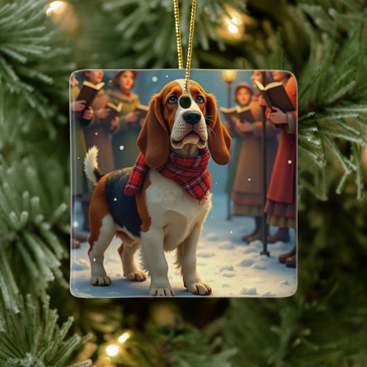 Basset Hound Christmas Carol Singers Painting Keramisch Ornament (Boom)