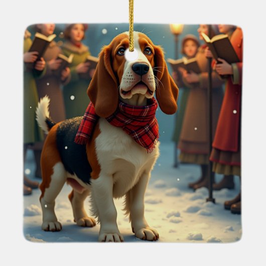 Basset Hound Christmas Carol Singers Painting Keramisch Ornament (Achterkant)