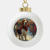 Basset Hound Christmas Carol Singers Painting Keramische Bal Ornament (Voorkant)