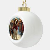 Basset Hound Christmas Carol Singers Painting Keramische Bal Ornament (Rechts)
