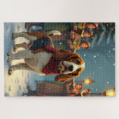 Basset Hound Christmas Carol Singers Painting Legpuzzel (Horizontaal)