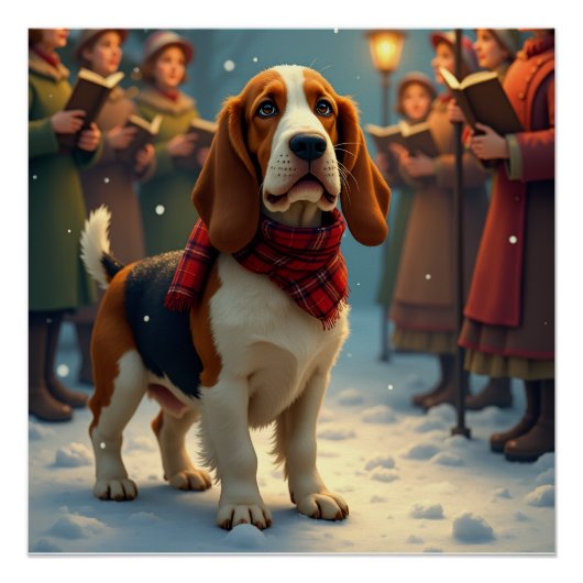Basset Hound Christmas Carol Singers Painting Perfect Poster (Voorkant)