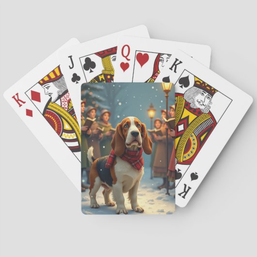 Basset Hound Christmas Carol Singers Painting Pokerkaarten (Achterkant)