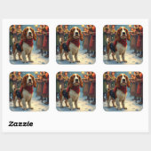 Basset Hound Christmas Carol Singers Painting Vierkante Sticker (Vel)