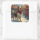 Basset Hound Christmas Carol Singers Painting Vierkante Sticker (Tas)