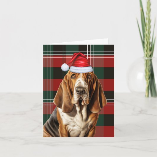 Basset Hound Christmas Dog Holiday Plaid Kerstmis Feestdagen Kaart (Voorkant)