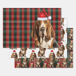 Basset Hound Christmas Dog Red Green Holiday Plaid Inpakpapier Vel