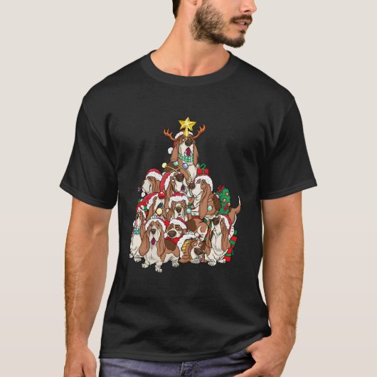Basset Hound Christmas Dog Tree Dog Kerstcadeau T-shirt (Voorkant)
