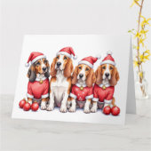 Basset Hound Christmas Dress Santa Hat Kaart (Gele Bloem)