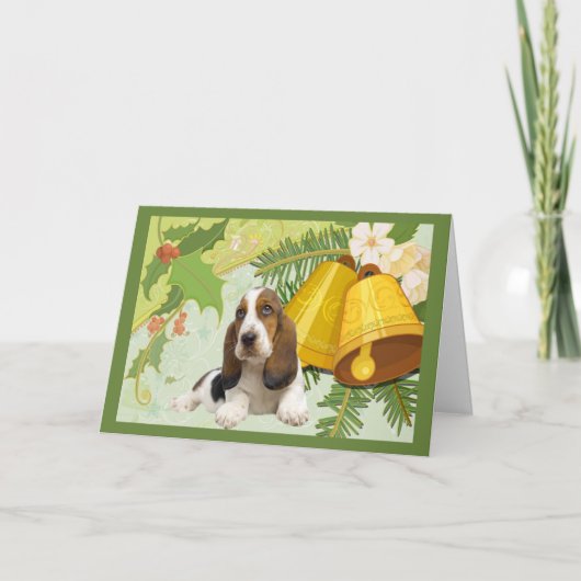 Basset Hound Christmas Kaart Bells (Voorkant)