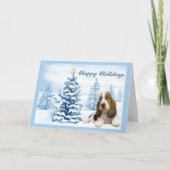Basset Hound Christmas Kaart Blue Tree (Voorkant)