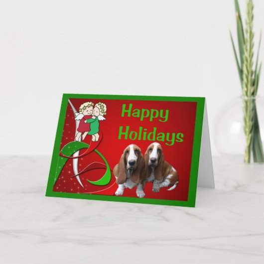 Basset Hound Christmas Kaart Little Angels (Voorkant)