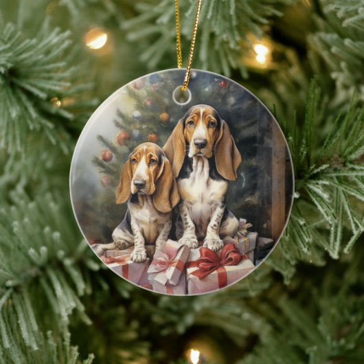 Basset Hound Christmas Keramisch Ornament (Boom)