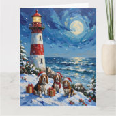 Basset Hound Christmas Lighthouse Holiday Kaart (Voorkant)