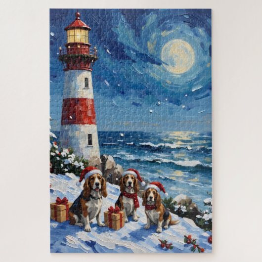 Basset Hound Christmas Lighthouse Holiday Legpuzzel (Verticaal)