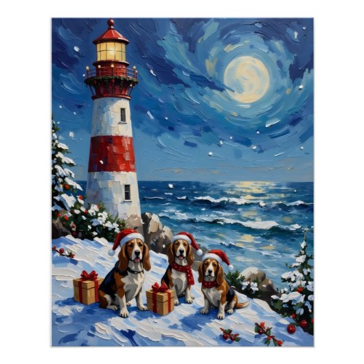 Basset Hound Christmas Lighthouse Holiday Perfect Poster (Voorkant)