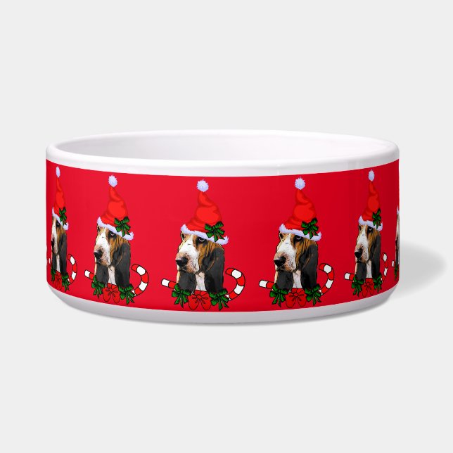 Basset Hound Christmas Pet Leash Voerbakje (Voorkant)